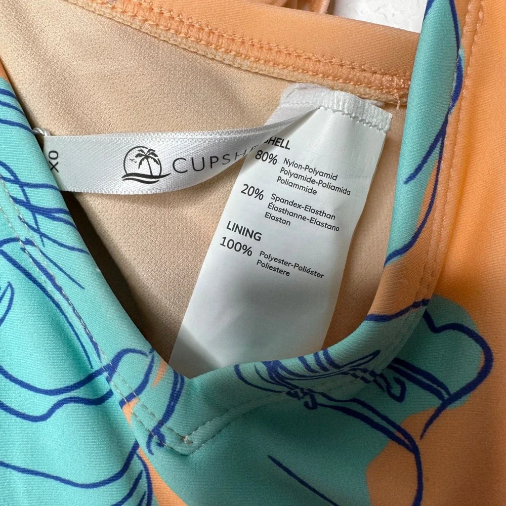 Cupshe Peach Orange Teal‎ Blue Floral Peplum Tankini Swim Top Size 0X NEW